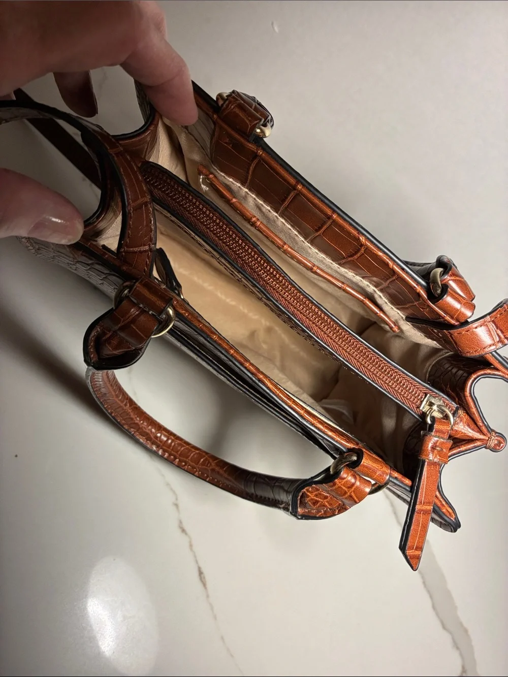 Dana Buchman Cognac Croc-Embossed Satchel with Removable Strap